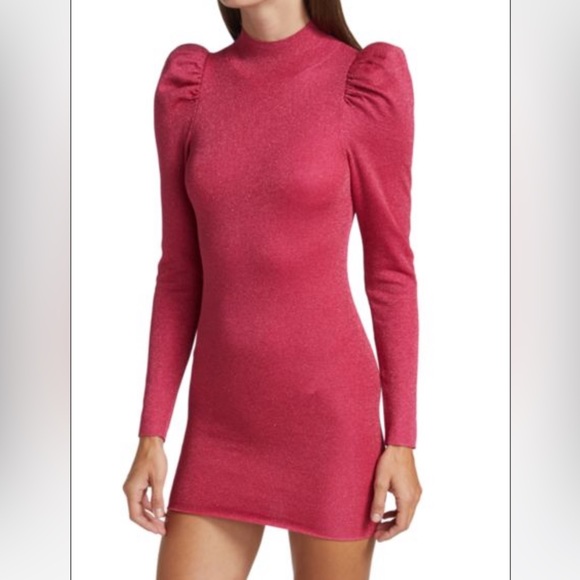 ALICE + OLIVIA Issa Puff-Sleeve Minidress in Wild Pink Metallic - NWT - Picture 5 of 13